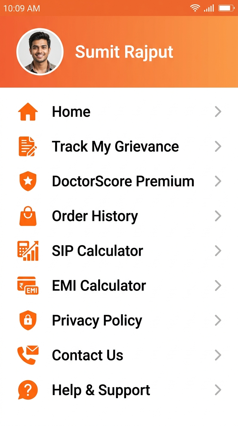 Doctor Score App Menu