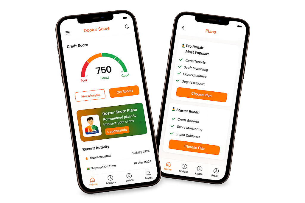 Doctor Score Dashboard and Plans App Mockups